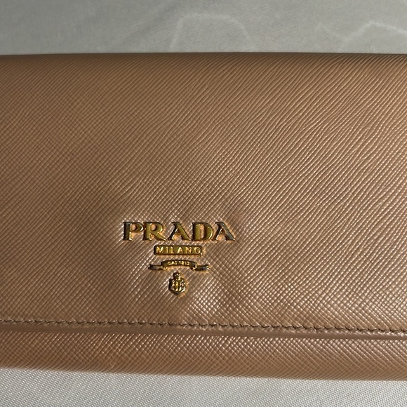 Prada Authentic Saffiano Leather Beige Flap continental Long Wallet - Picture 3 of 16